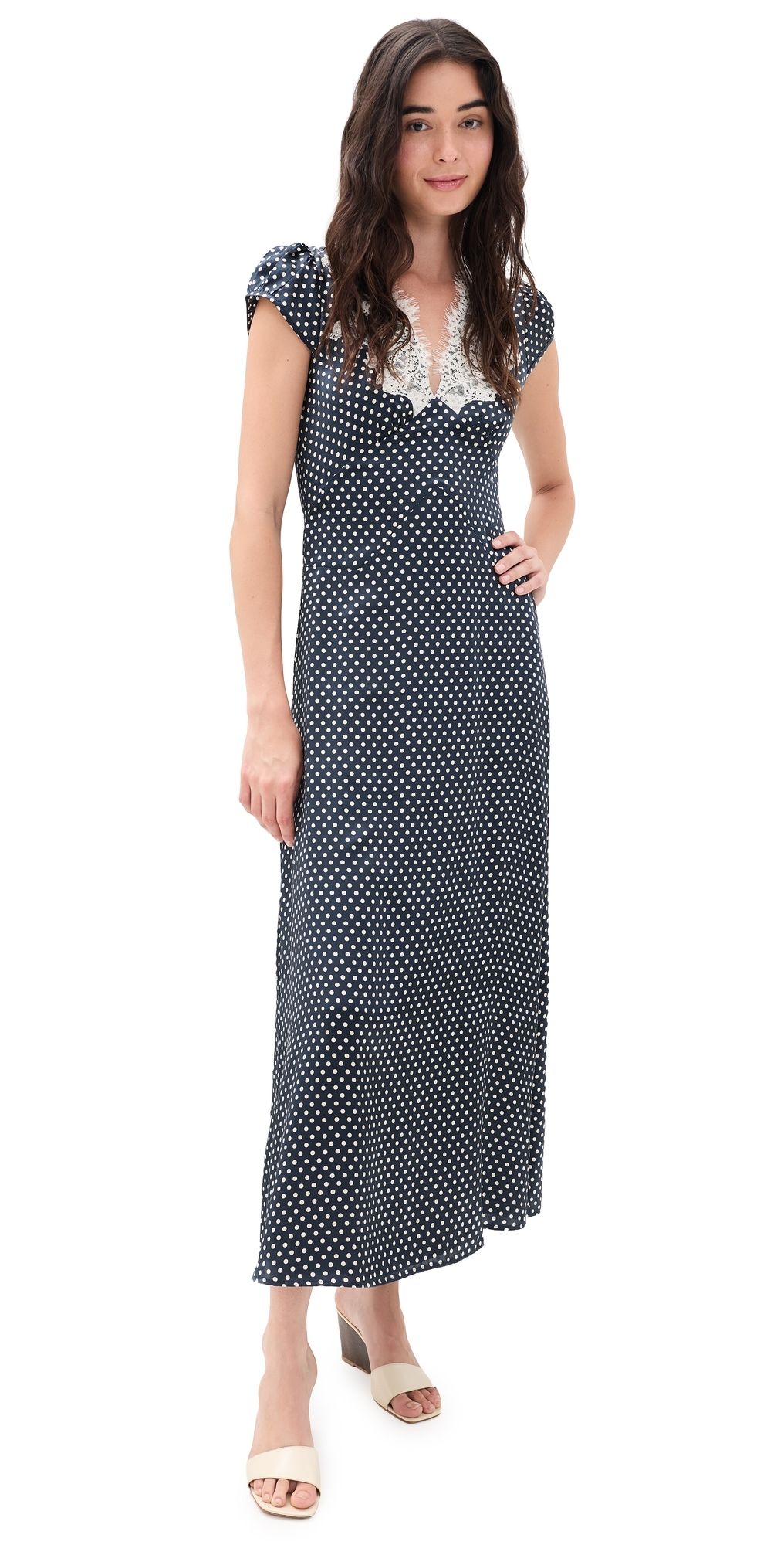 o. p.t Kasey Silk Midi Dress Midnight Polka Dot 2