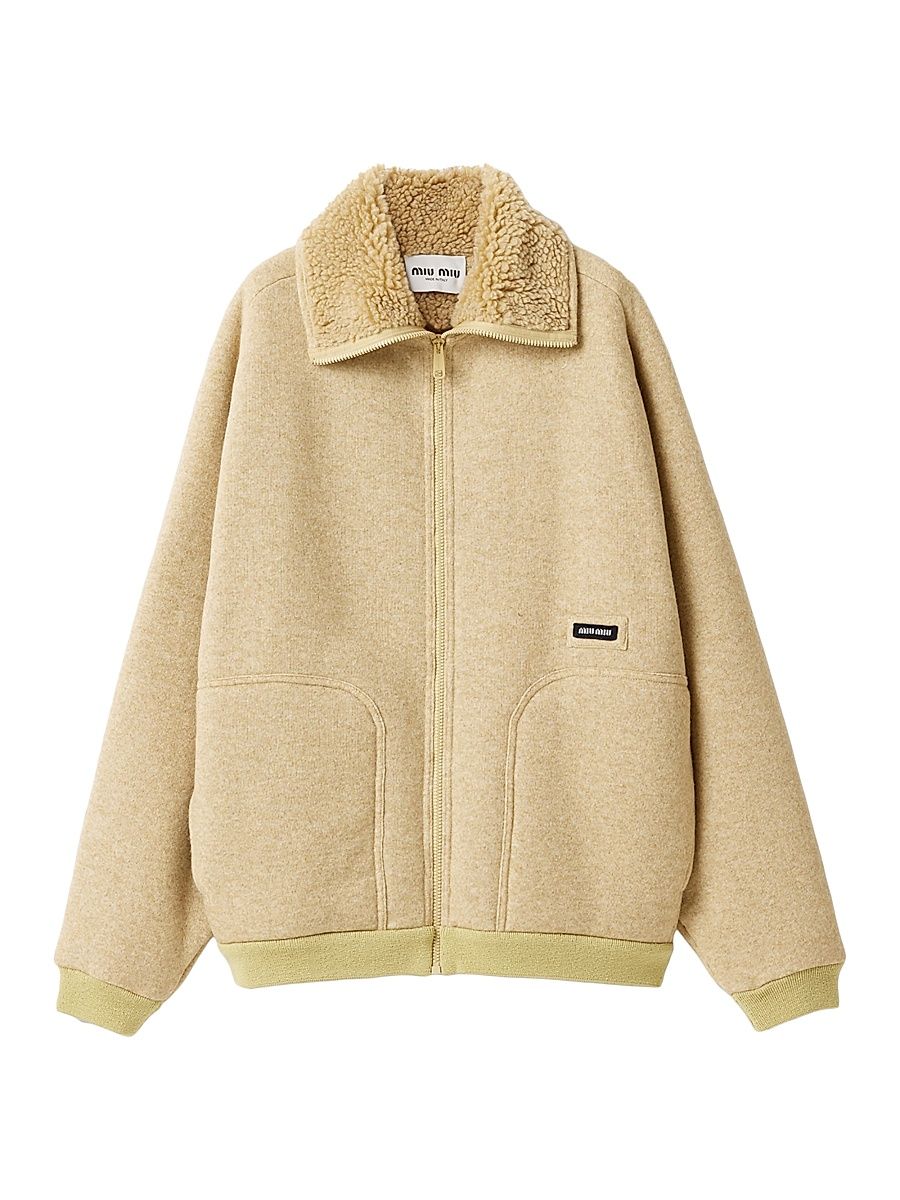 Women's Cotton Fleece Zipper Blouson Jacket - Beige Khaki - Size 10