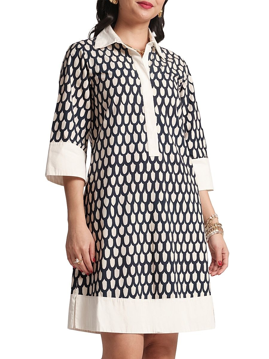 Women's Tracey Loop-Print Cotton Poplin Minidress - Navy Multi - Size XL