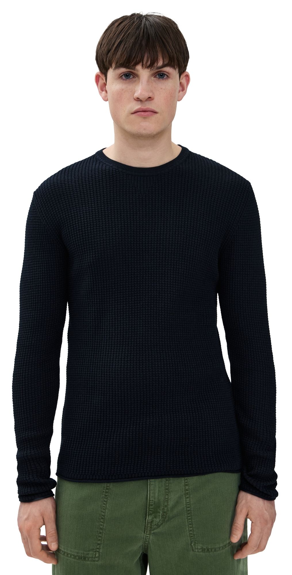 Billy Reid Mini Waffle Crew Sweater Midnight M