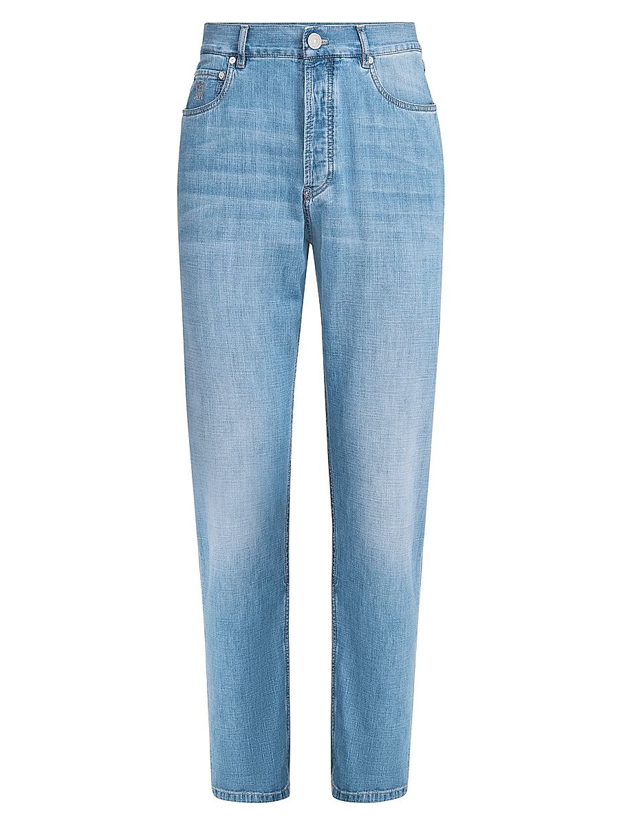 Men's Lightweight Old Denim Iconic Fit Five Pocket Jeans - Light Blue Denim - Size 48