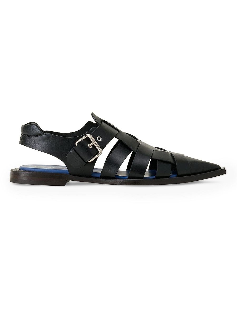 Men's Fisherman-Style Leather Sandals - Black - Size 13