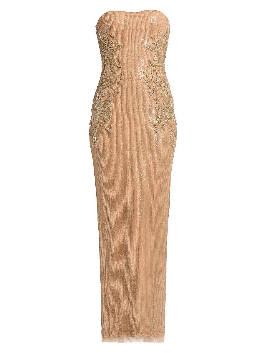 Women's Michaela Sequined Floral Strapless Gown - Beige - Size Medium