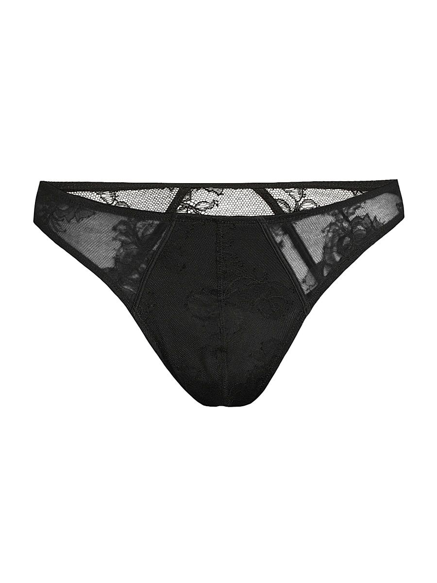 Men's Bouquet Sheer Floral Lace Thong - Black - Size Large