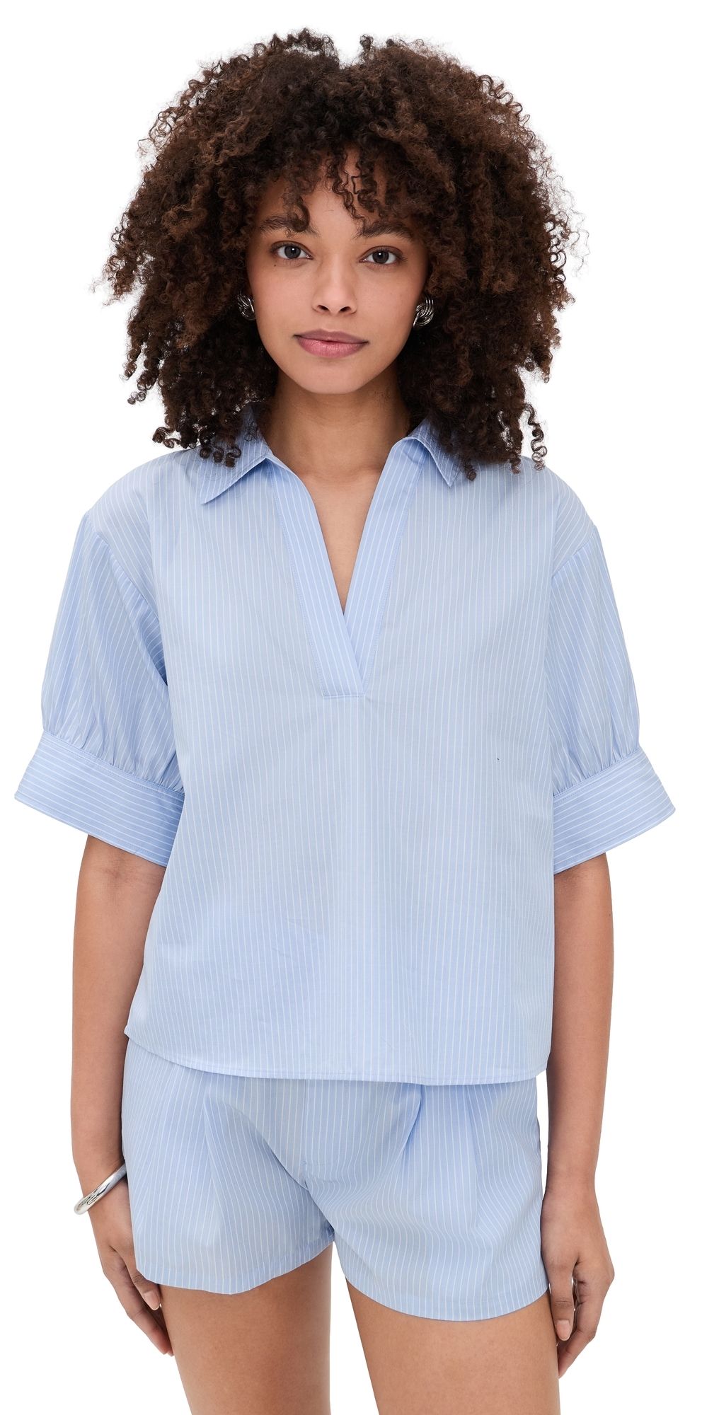 FRAME The Striped Popover Top Venice Blue Multi S