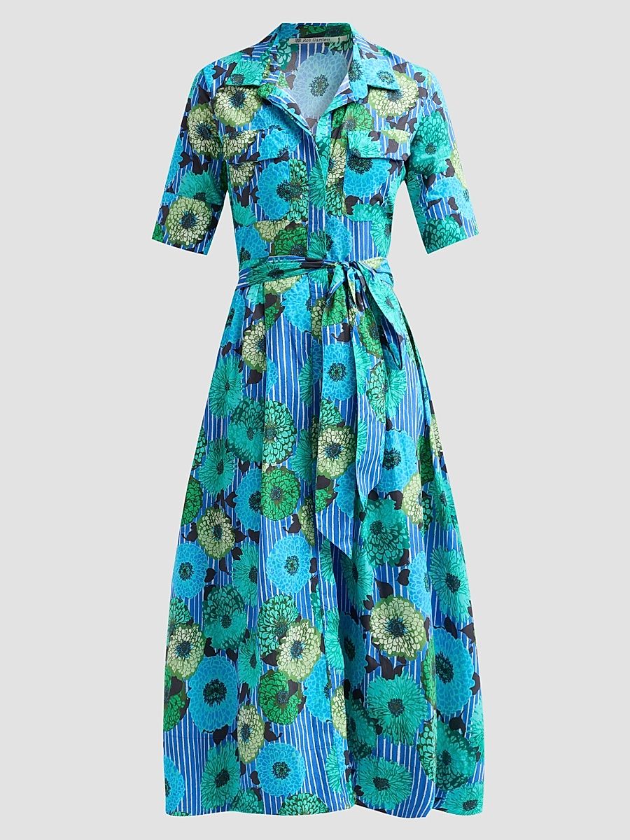 Women's Sutton Floral Tie-Waist Midi Dress - Blue - Size XL