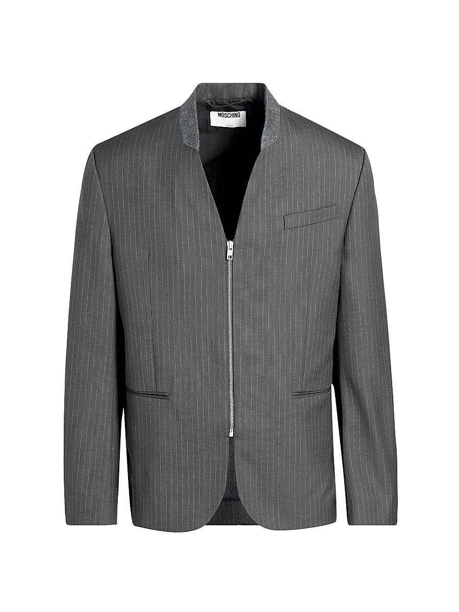 Men's Pinstripe Wool Zip-Front Jacket - Grey - Size 44