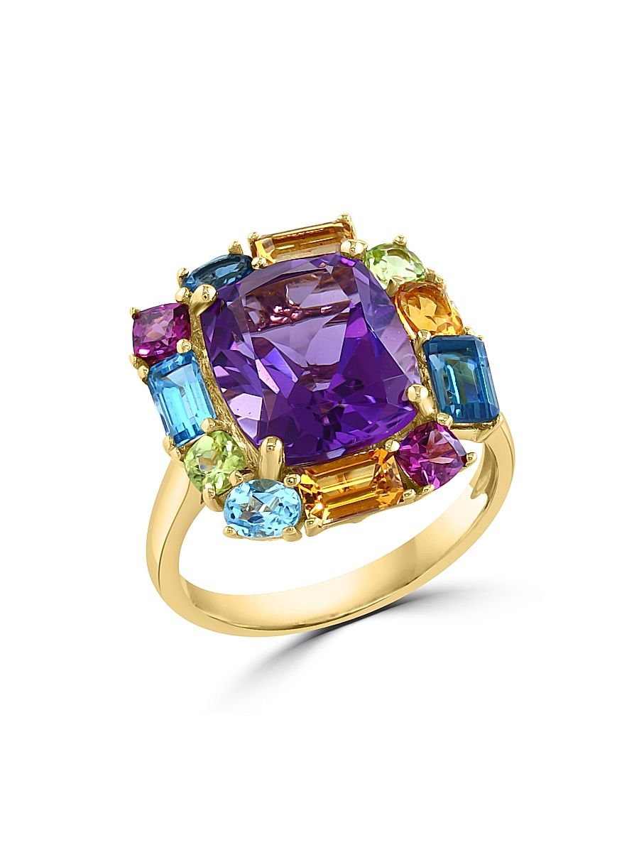 Women's 14K Yellow Gold & Multi-Stone Halo Ring - Yellow Gold - Size 7