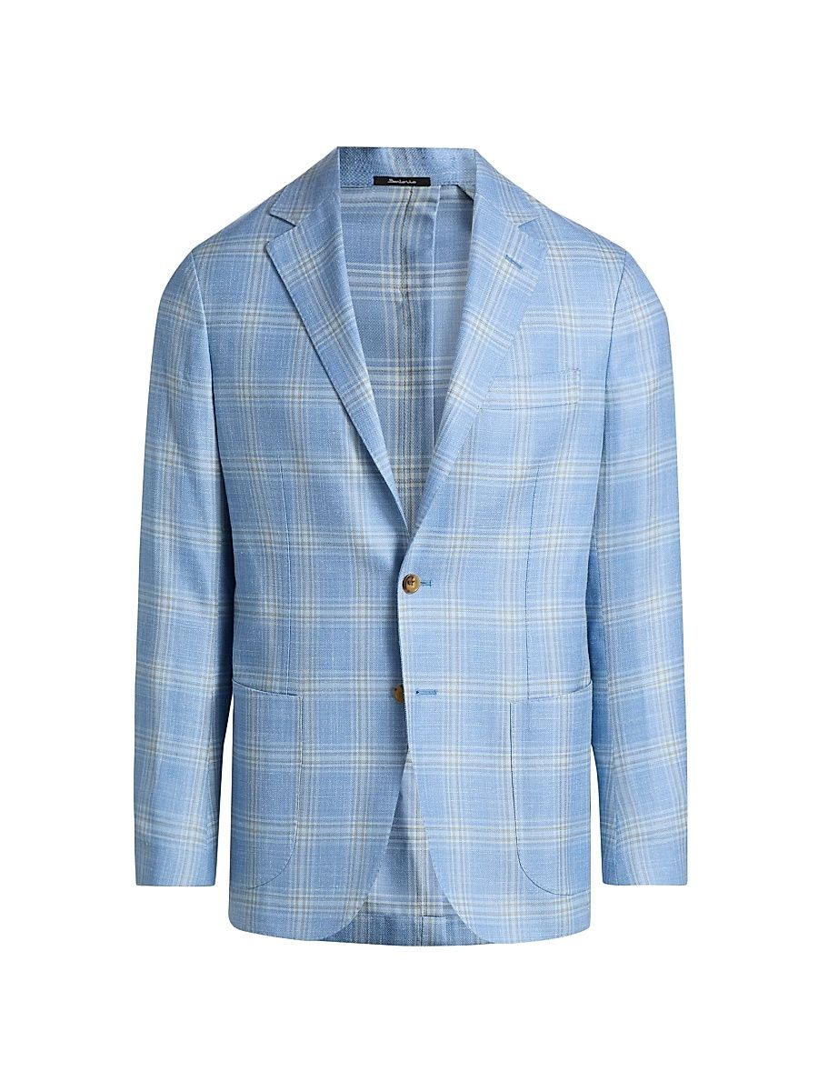Men's Plaid Wool-Blend Sport Coat - Light Blue - Size 40