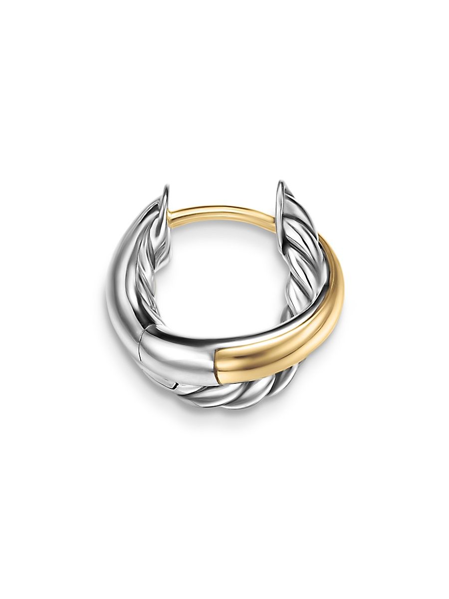 Women's Crossover Huggie Hoop Earrings in Sterling Silver with 18K Yellow Gold 12.4MM - Silver