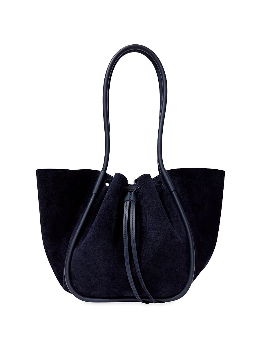 Women's Large Ruched Suede Tote - Deep Navy