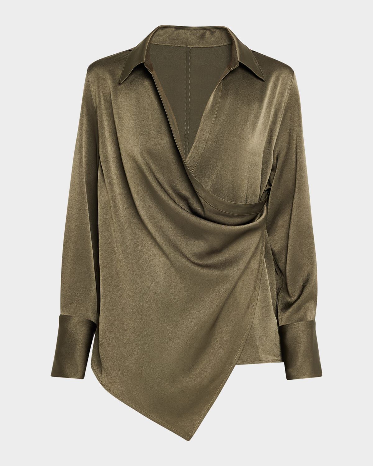 Fluid-Satin Relaxed Wrap Shirt