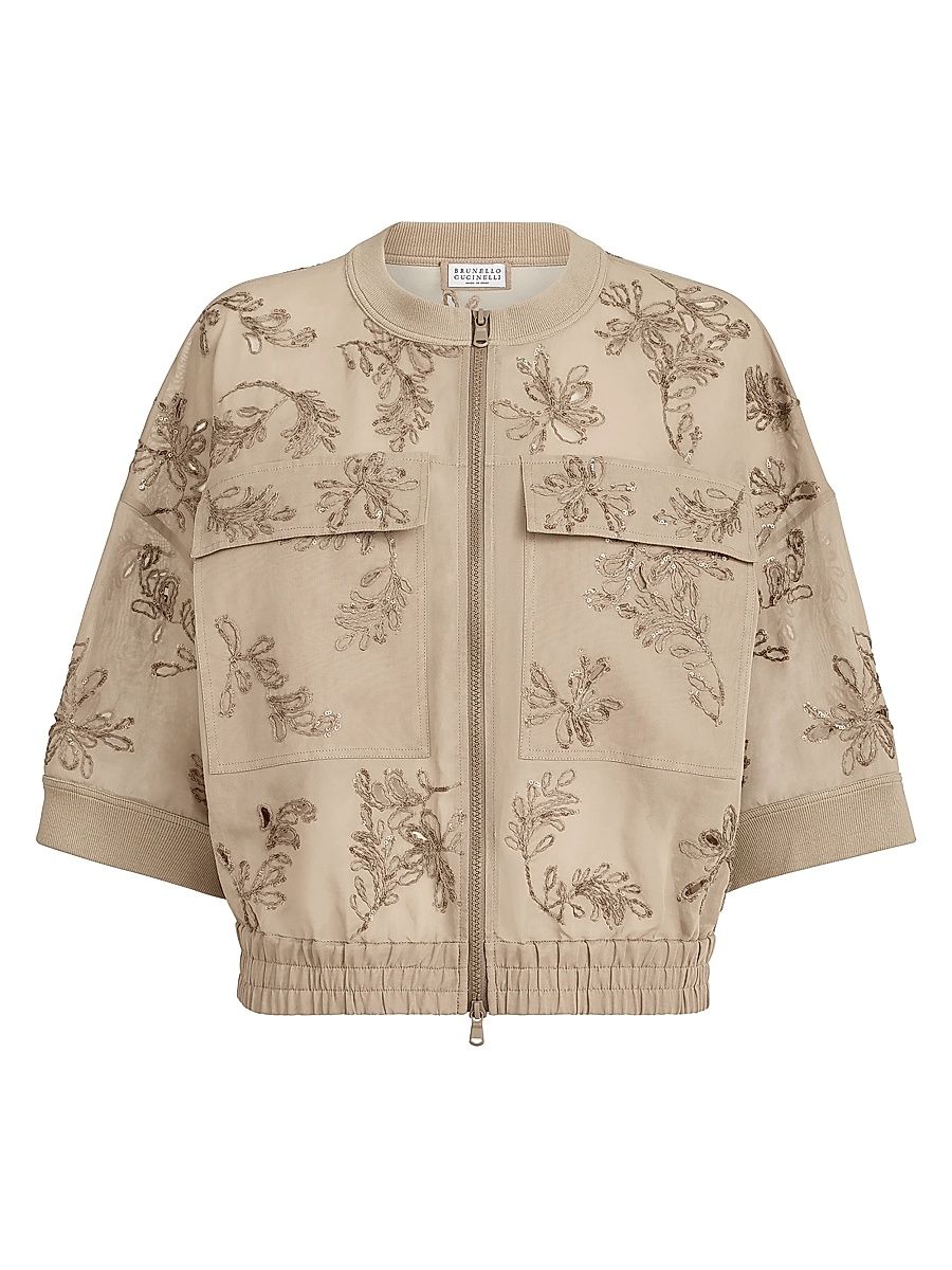 Women's Cotton Organza Outerwear Jacket with Dazzling Broderie Anglaise - Espresso - Size 14