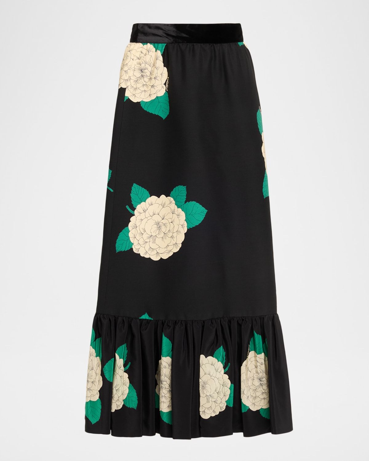 Ortensia-Print Crepe Ruffle Ankle Skirt