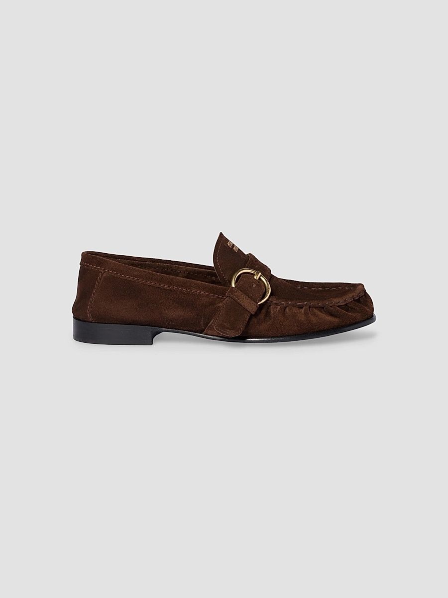 Women's Suede Loafers with Buckle - Brown - Size 6