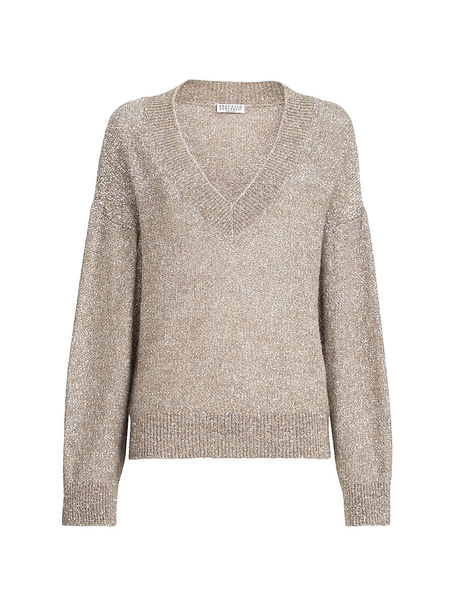 Women's Virgin Wool and Mohair Dazzling Texture Sweater - Light Brown - Size XXS