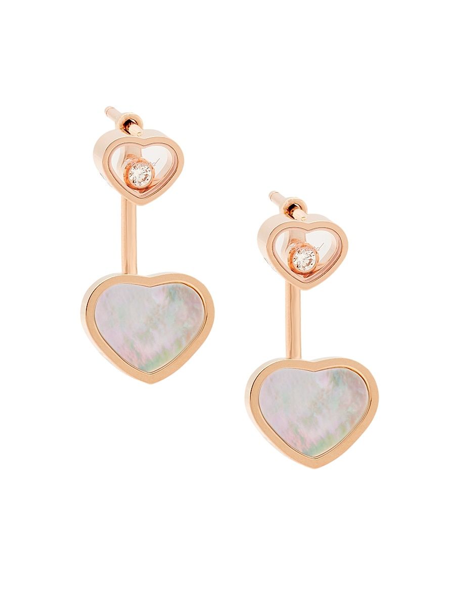Women's Happy Hearts 18K Rose Gold, Diamond & Mother-of-Pearl Earrings - Rose Gold