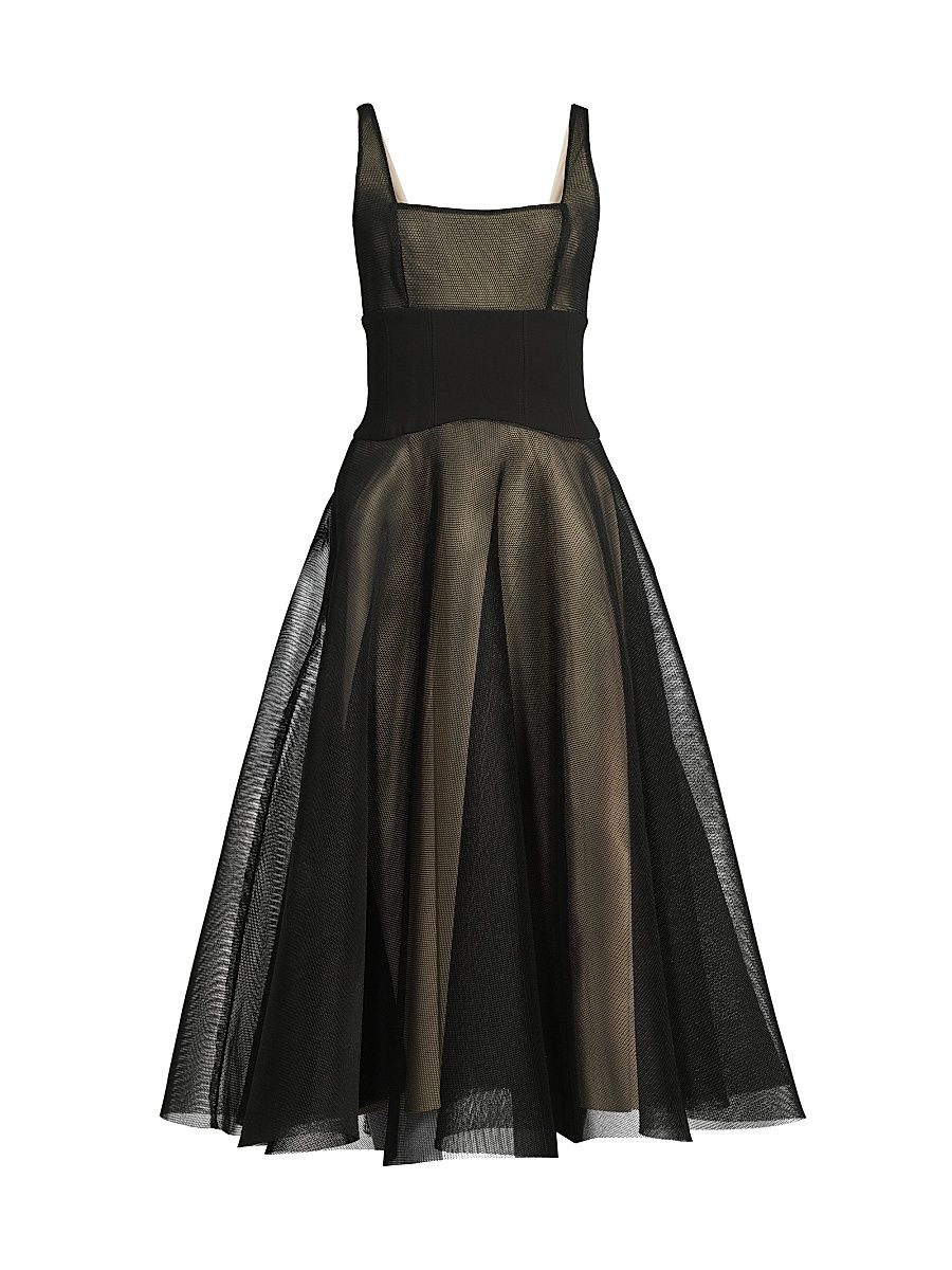 Women's Vivi Mesh Fit & Flare Midi-Dress - Black - Size 12