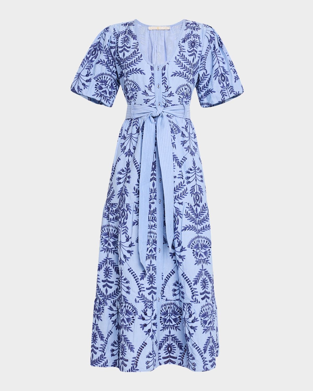 Natty Tiered Floral-Embroidered Midi Dress