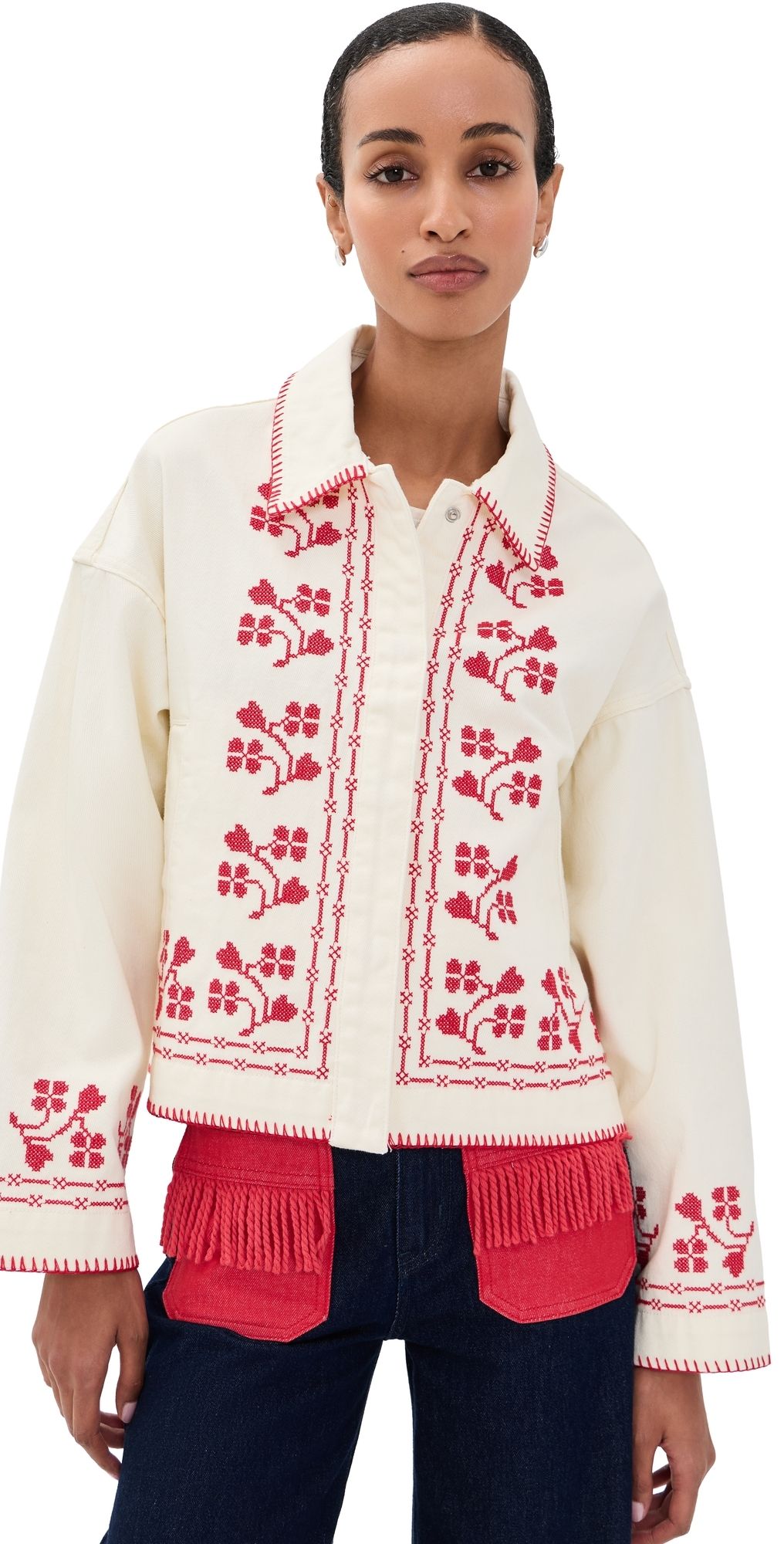 The Tiny Big Sister Embroidery Denim Jacket Ivory 40