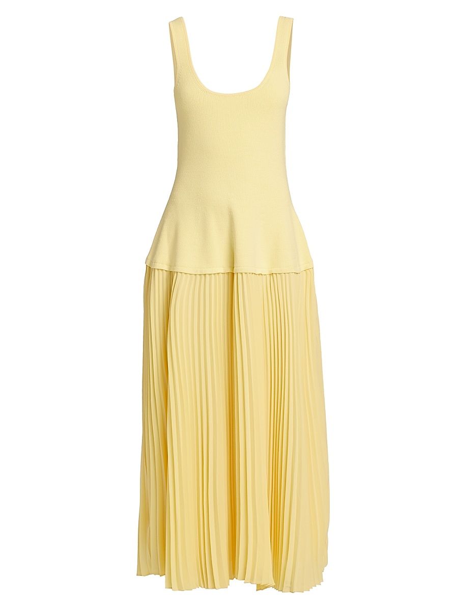 Women's Allana Ribbed & Pleated Midi Dress - Buttercream - Size Small