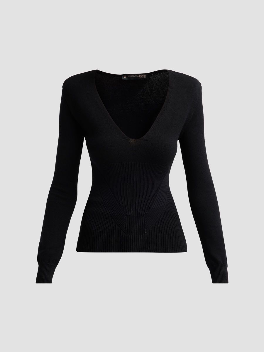 Chiara Boni La Petite Robe Women's Neon Plunging V-Neck Sweater - Black - Size XL