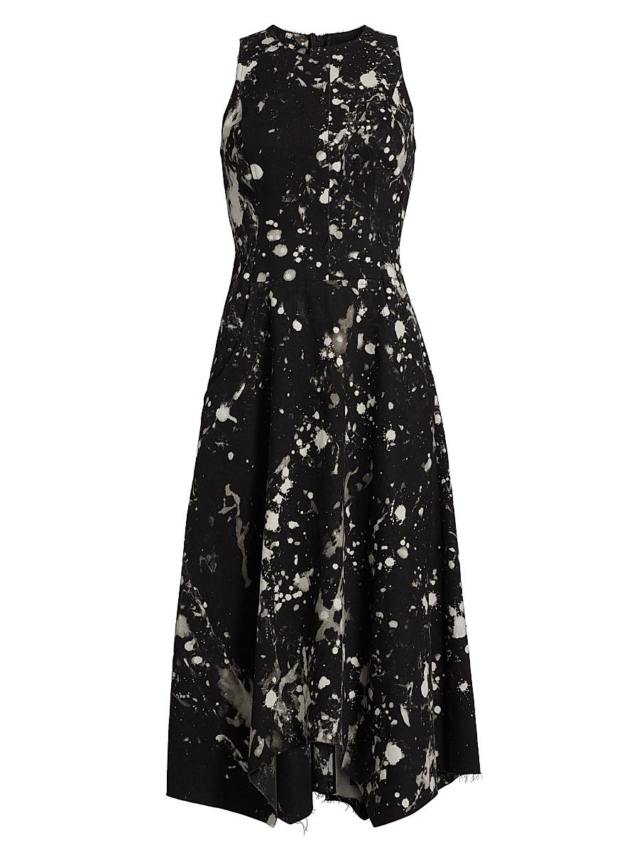 Women's Splatter Cotton Midi-Dress - Black Chalk - Size 8