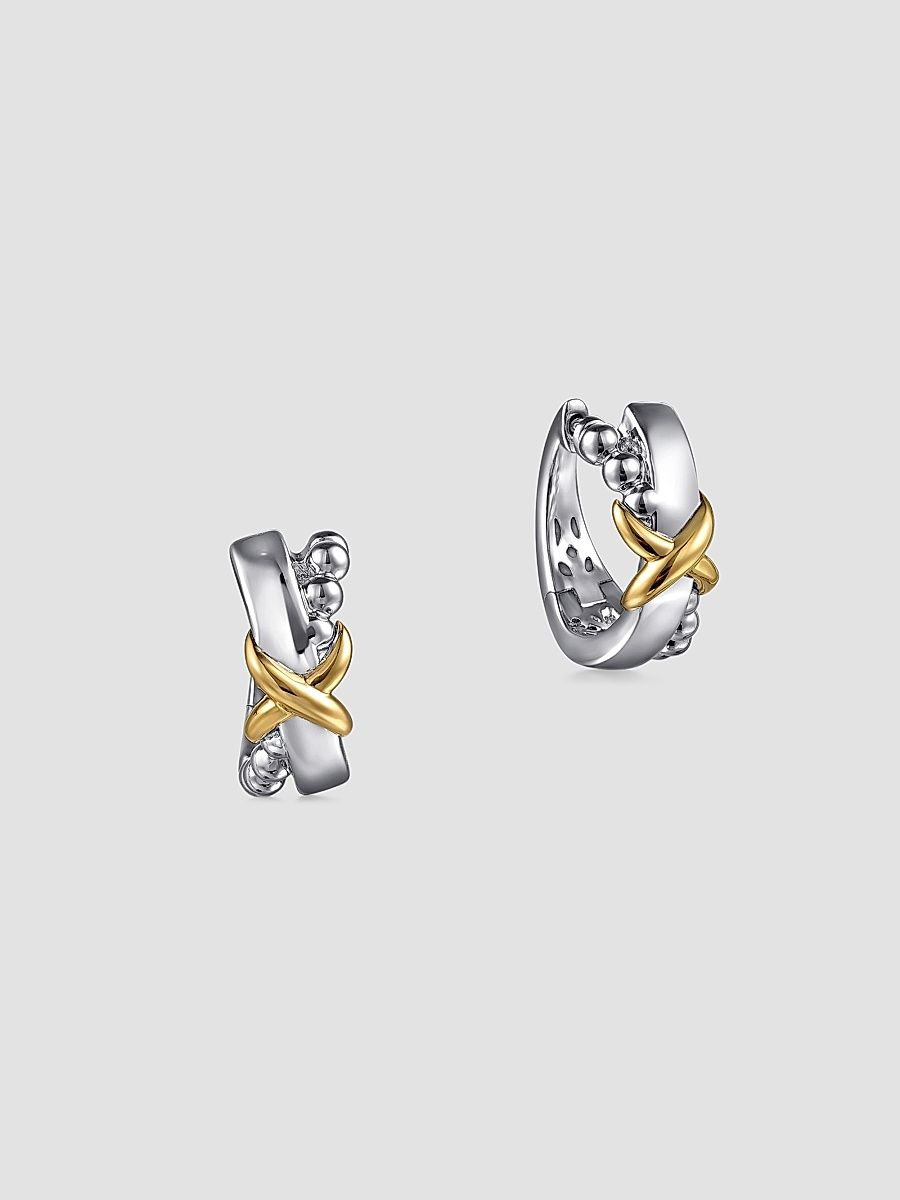 Gabriel & Co Women's Bujukan 14K White & Yellow Gold Twisted Huggie Earrings - Sterling Silver