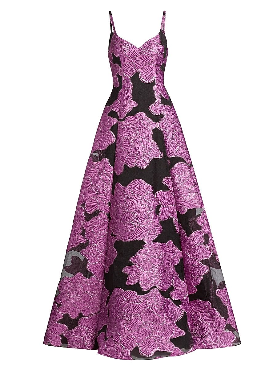 Women's Mariele Metallic Floral Jacquard Gown - French Fuchsia Black - Size 8