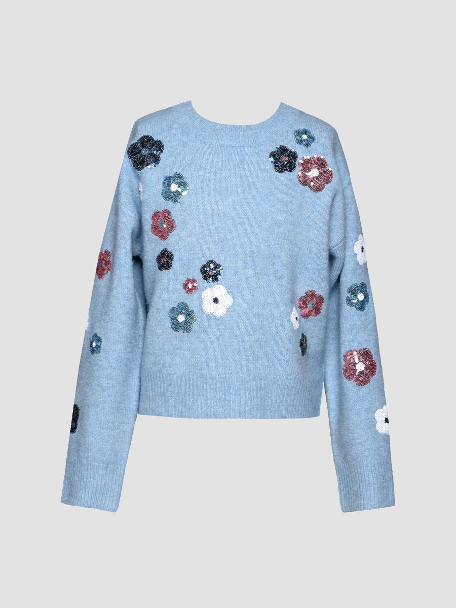 Girl's Little Girl's & Girl's Floral Sequin-Embellished Sweater - Blue - Size 14