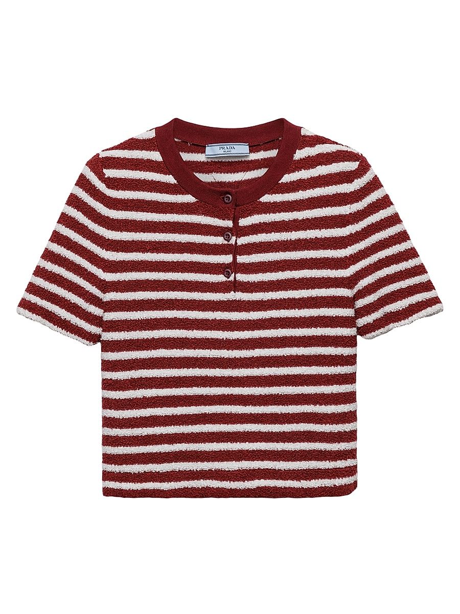 Women's Cotton Bouclé Crew-Neck Sweater - Dark Red - Size 8