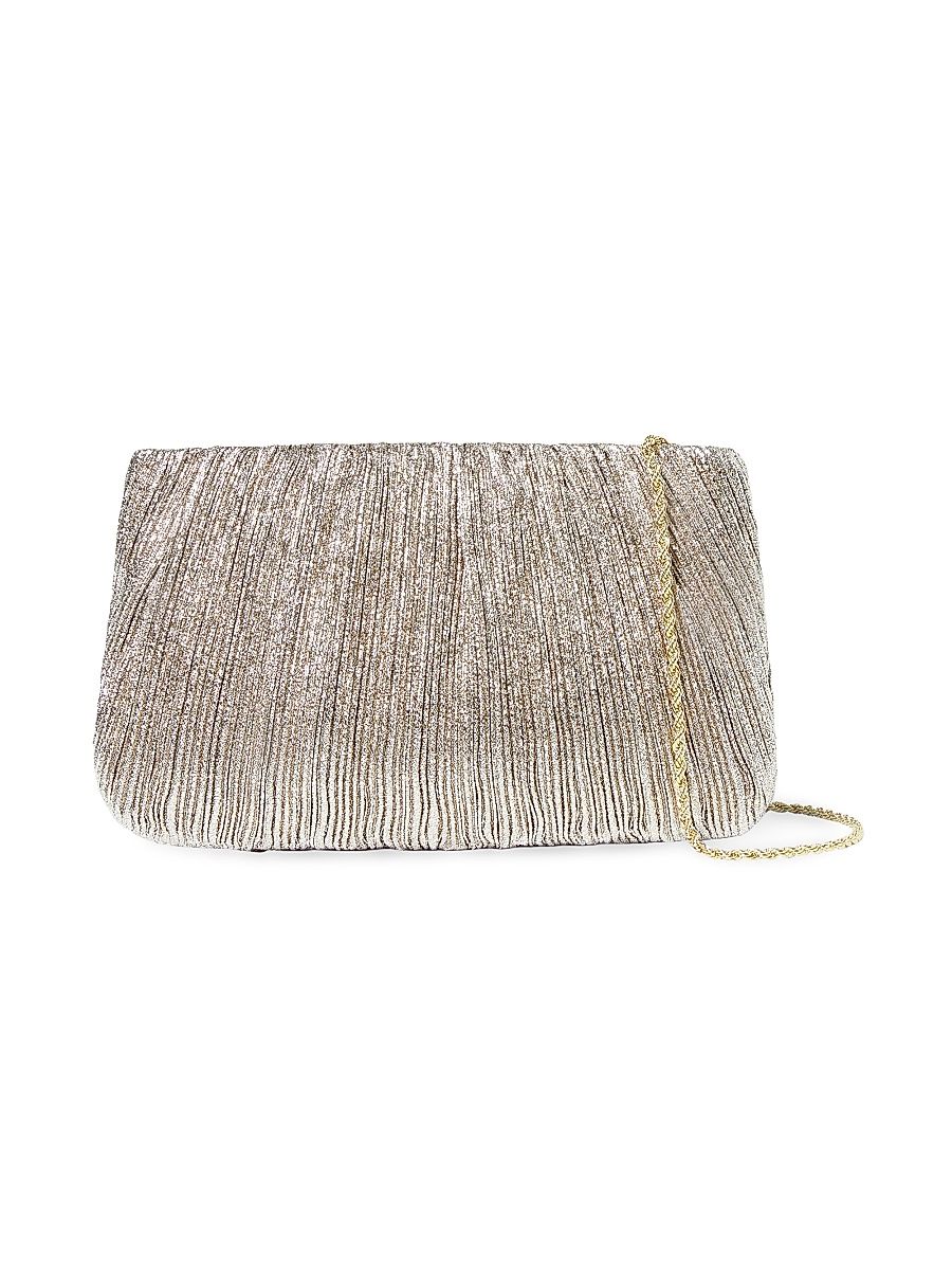 Women's Brit Metallic Pleated Clutch-On-Chain - Champagne