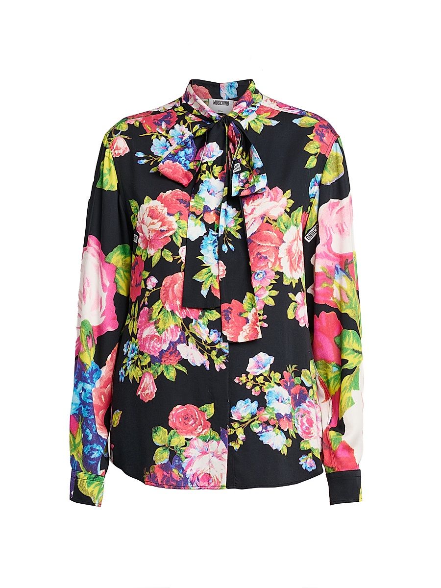Women's Floral Satin Blouse - Multi Black - Size 14
