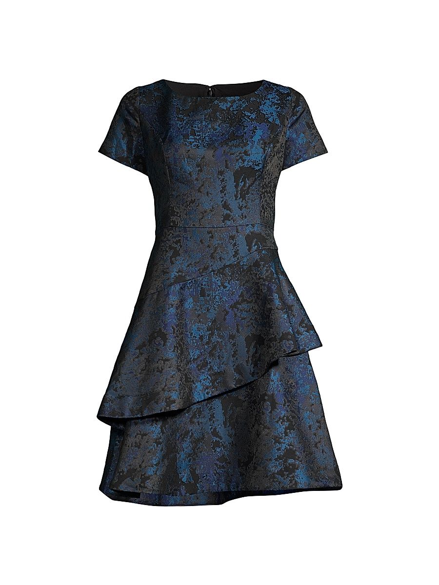 Women's Jacquard Tiered Fit & Flare Dress - Blue - Size 16