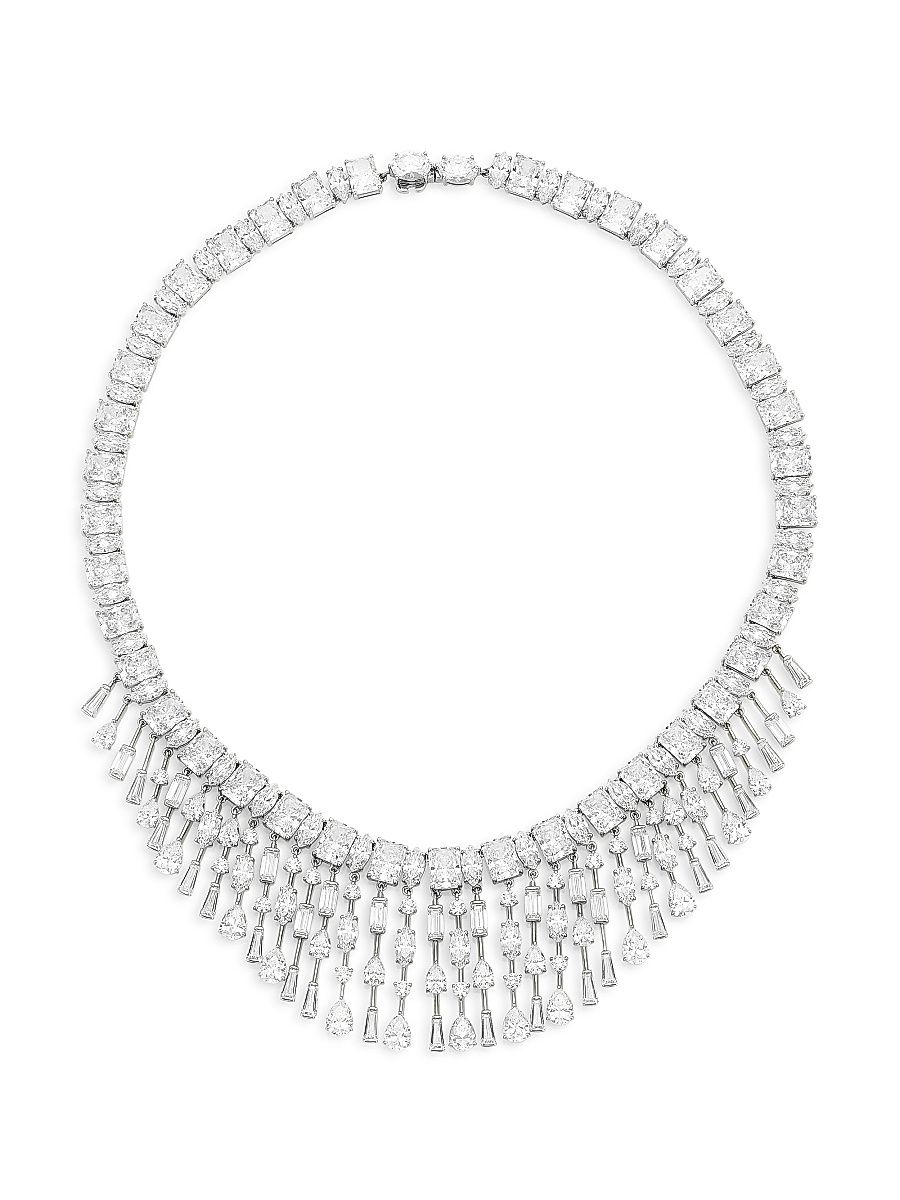 Women's Glitz Sterling Silver & Cubic Zirconia Drama Fan Bib Necklace - Sterling Silver