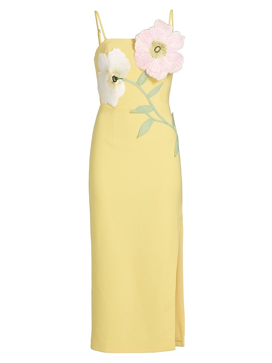 Women's Hope Sculptural Floral Trim Midi-dress - Yellow - Size XL