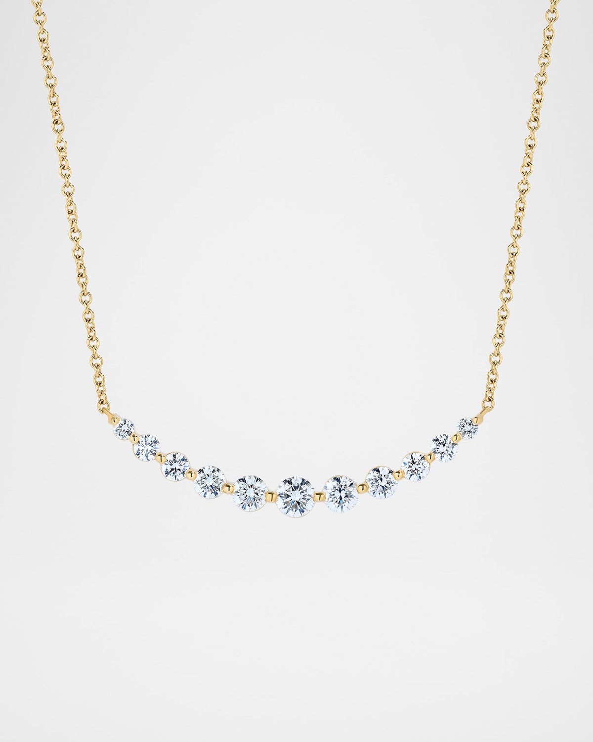 18K Yellow Gold Small Single Prong Smiley Bar Necklace