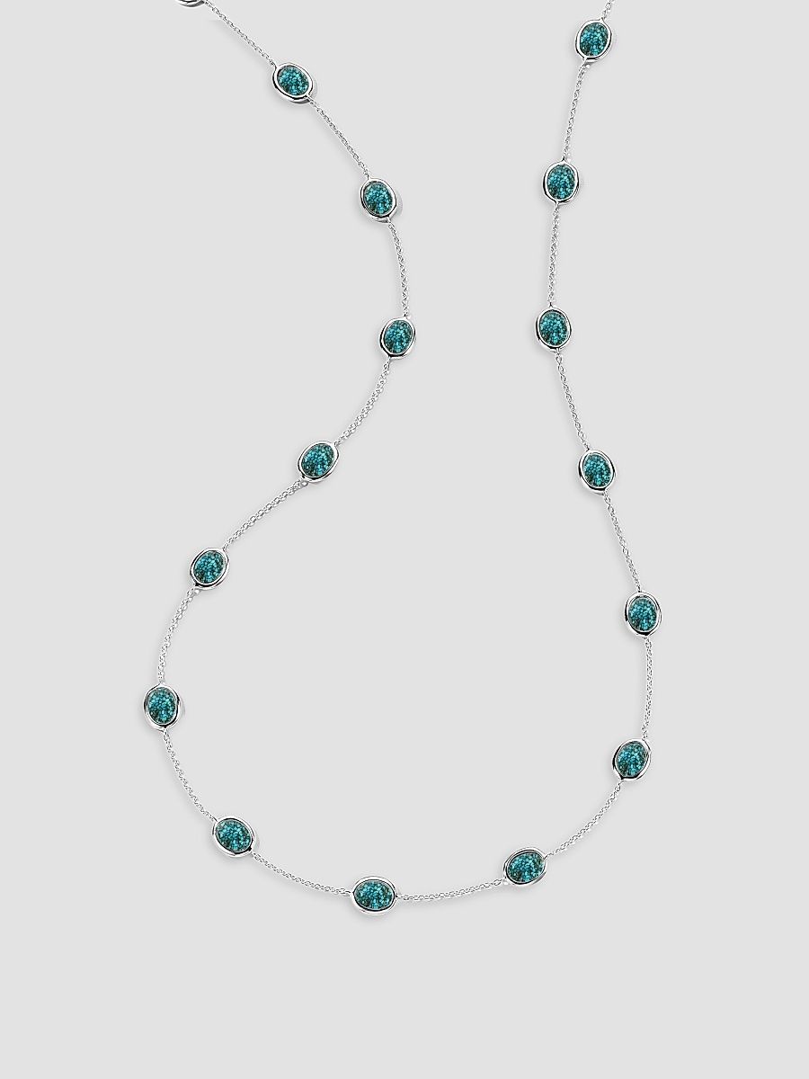 Women's Polished Rock Candy Short Confetti Slice Sterling Silver, Bronze & Turquoise Necklace - Silver