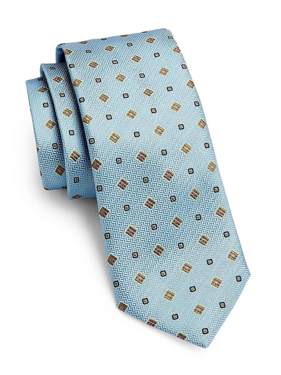 Men's Chevron Medallion Silk Tie - Light Blue