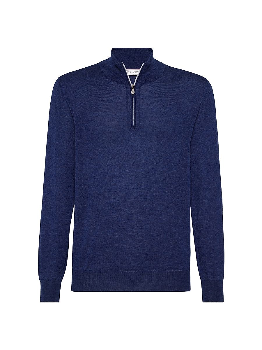 Men's Cashmere, Silk and Linen Lightweight Sweater - Sapphire - Size 48