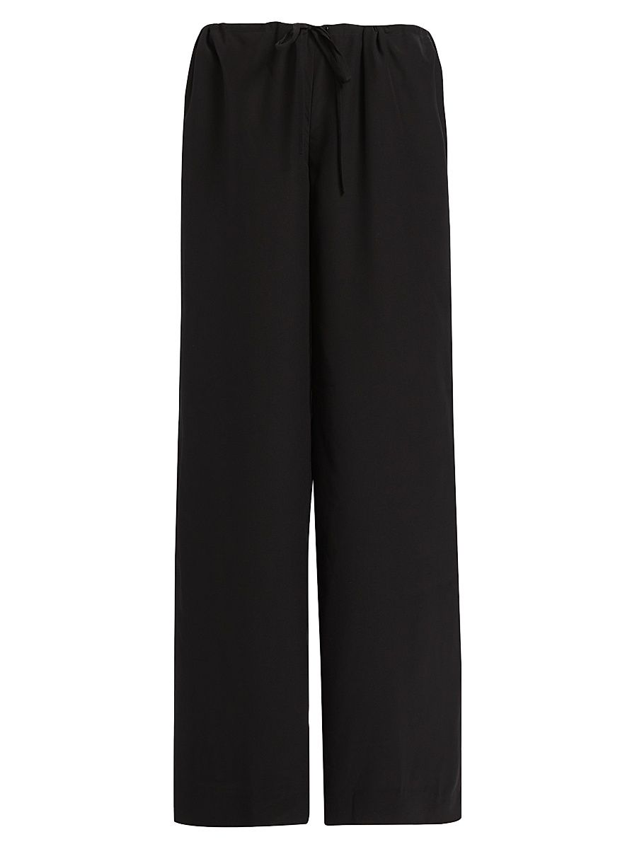Women's Adriel Wide-Leg Silk Trousers - Black - Size Large