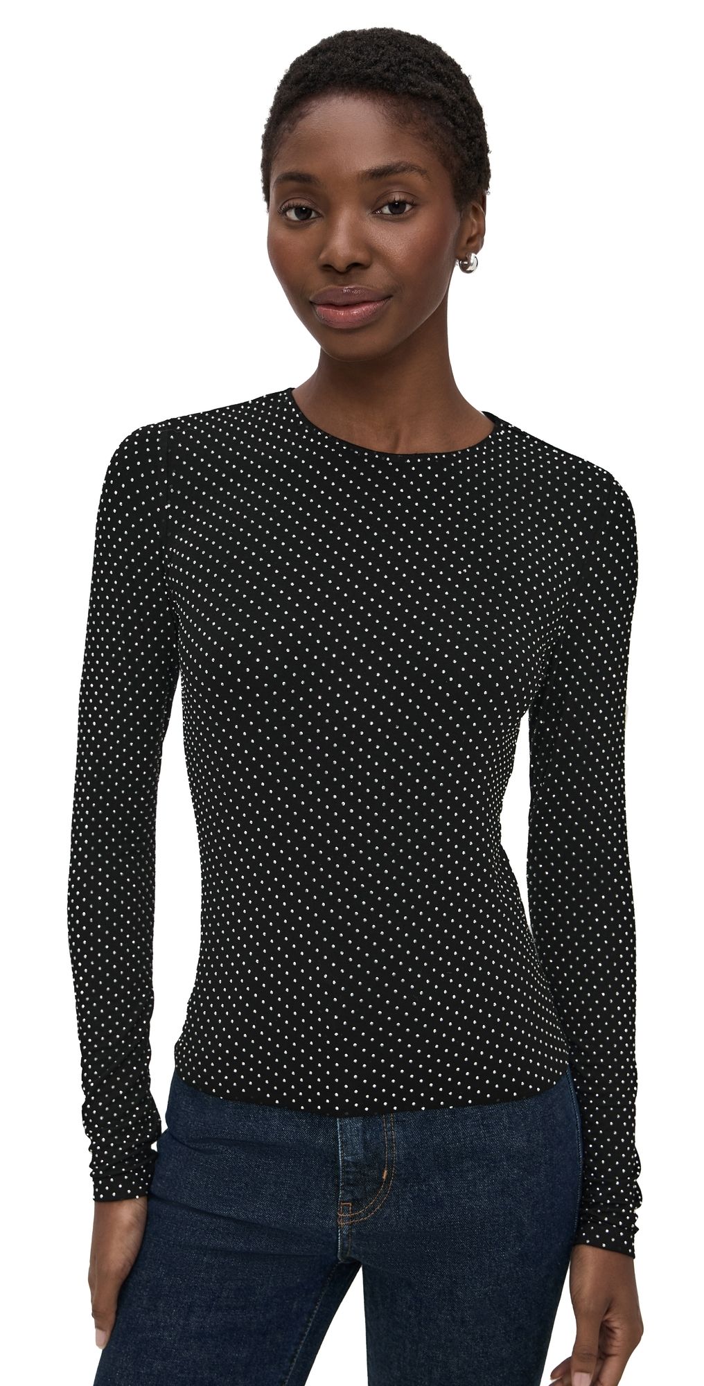 FRAME The Rhinestone Jersey Top Black XS