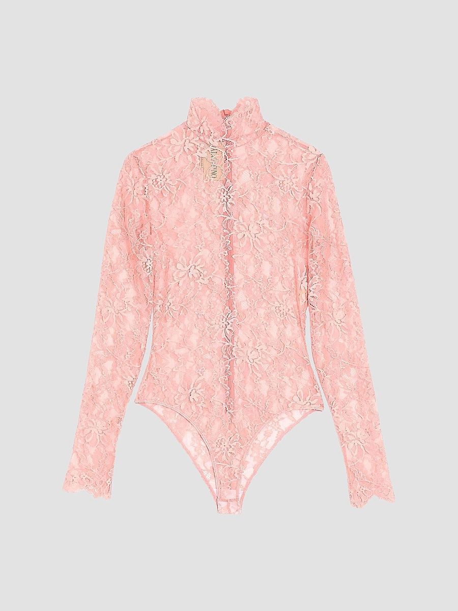 Valentino Women's Floral Lace Bodysuit - Peach Rose - Size XS