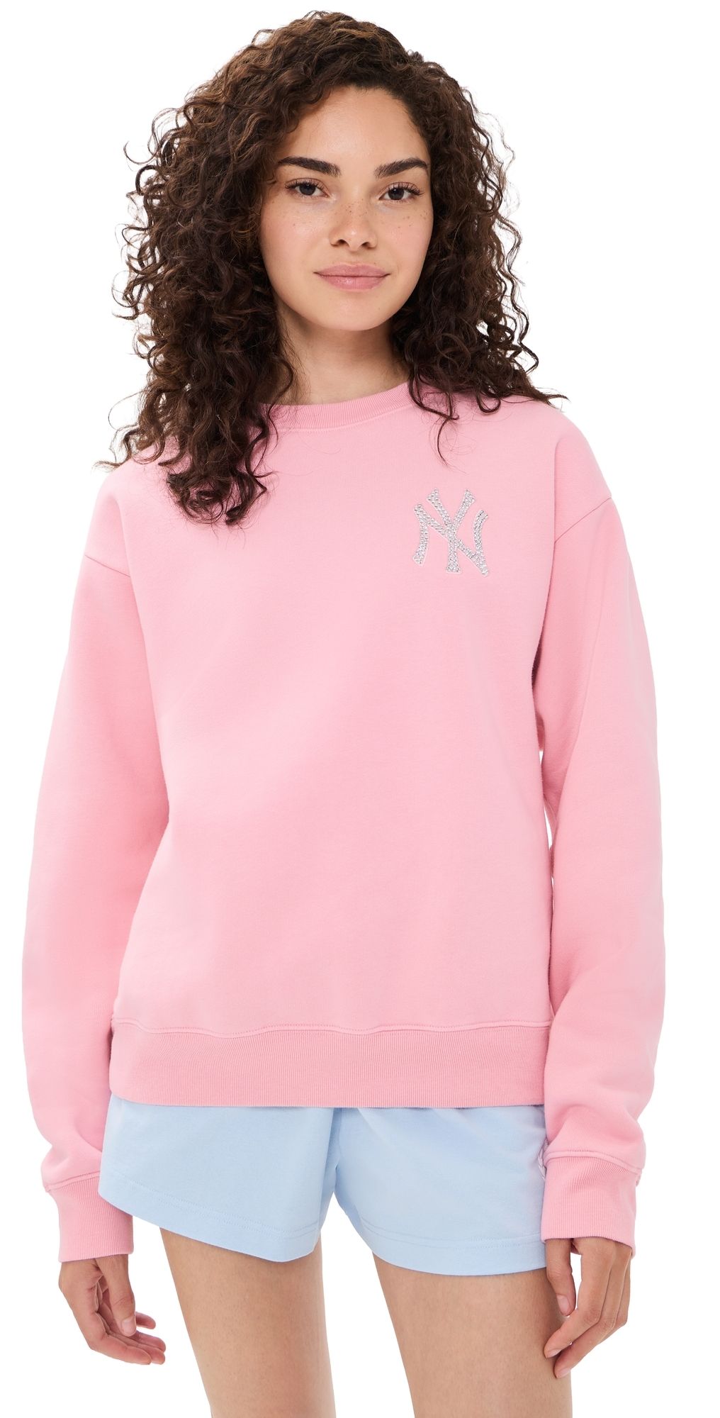 Sporty & Rich Yankees Krystal Crew Neck Sweatshirt Candy/White XL