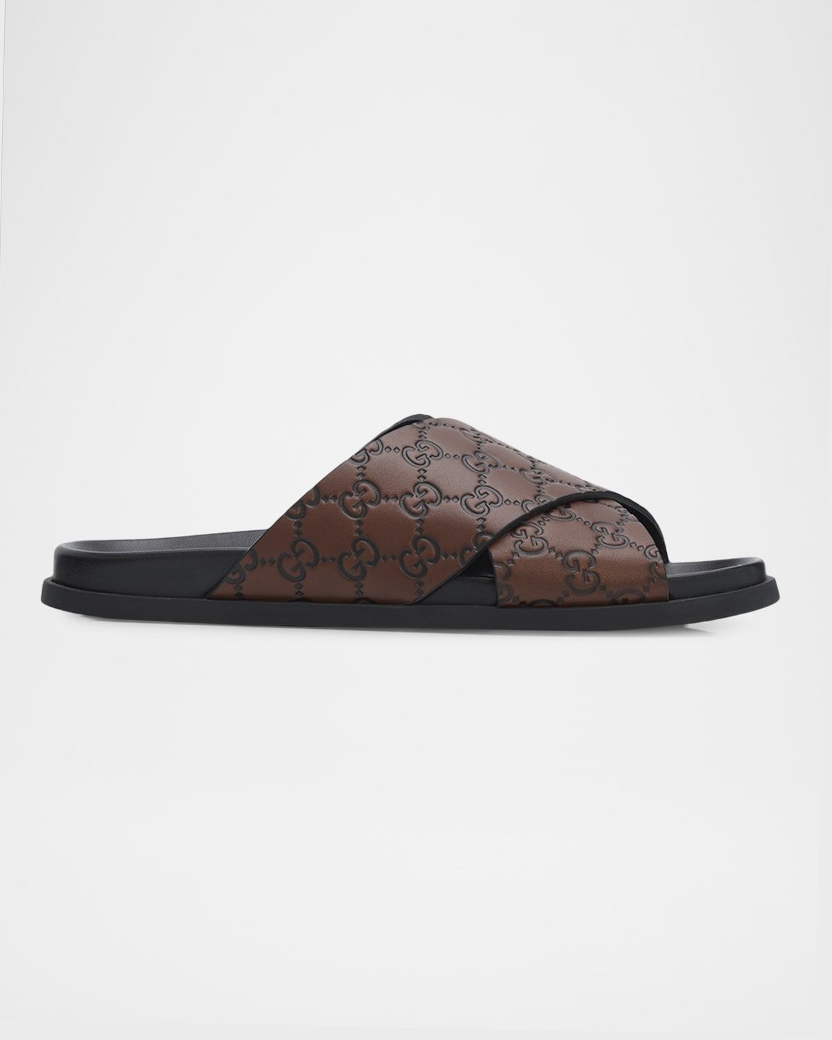Men & apos;s GG-Embossed Leather Slides