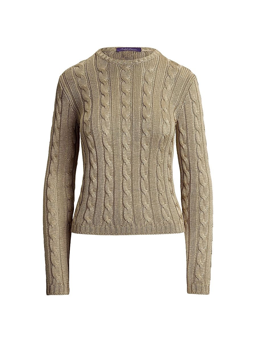 Women's Cable-Knit Silk Crewneck Sweater - Light Tan - Size XXL