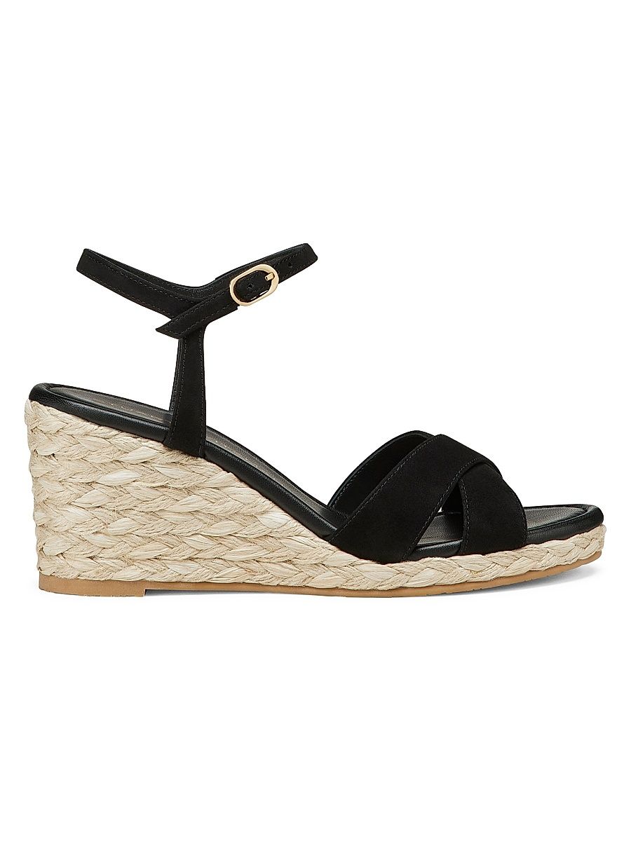 Women's Dayna Suede Espadrille Wedges - Black Natural - Size 9.5