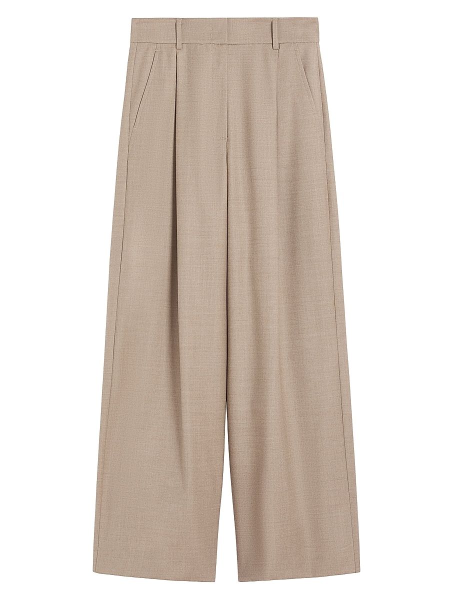 Women's Wool Flannel Palazzo Trousers - Beige - Size 14