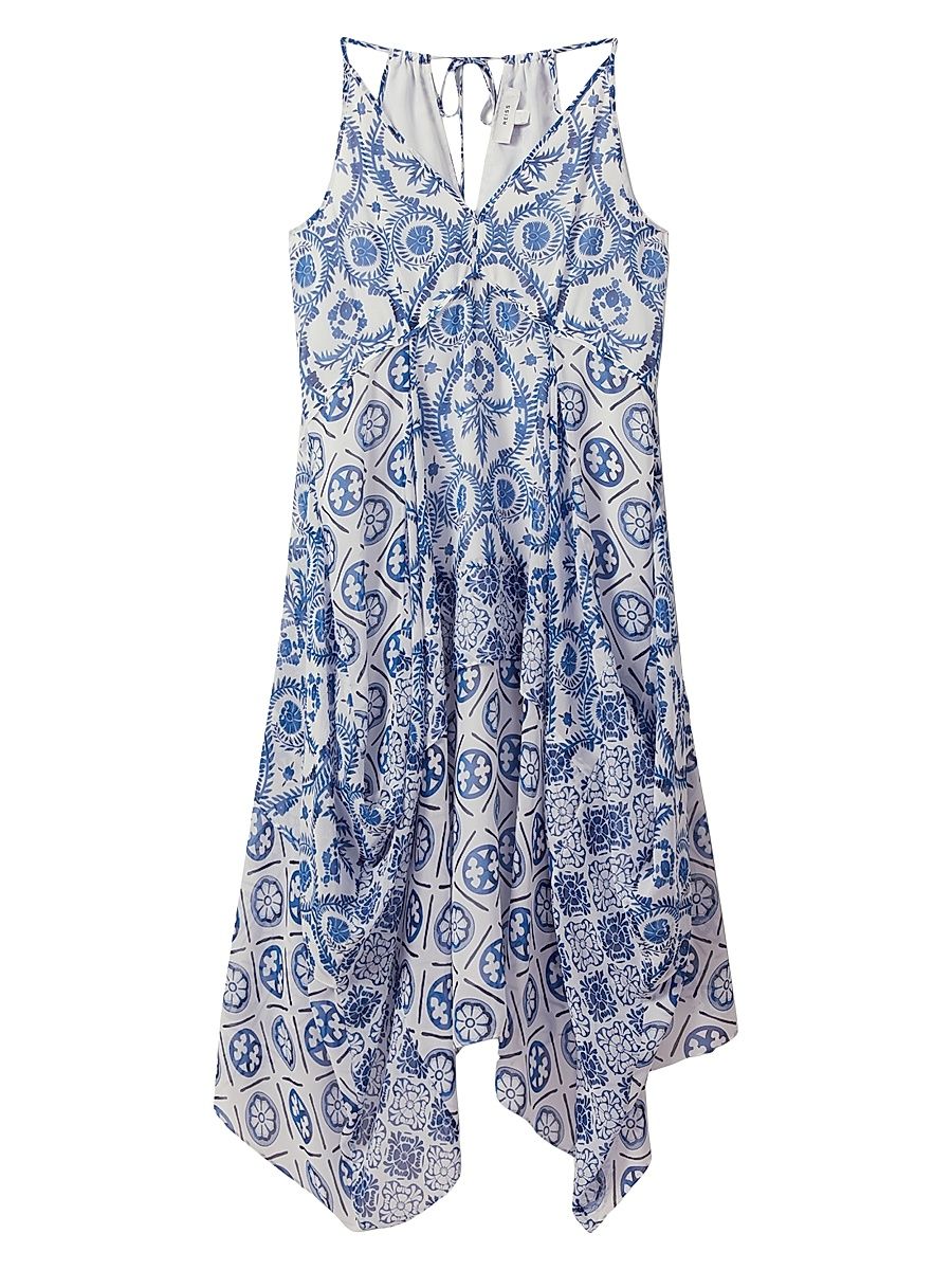 Women's Tiller Printed Asymmetric Midi-Dress - Blueprint - Size 4