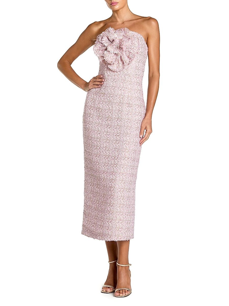 Women's Bouclé Strapless Midi-Dress - Lilac - Size 12